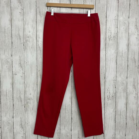 Krazy Larry Red Mid Rise Stretch Skinny Pull On Colorful Bright Ankle Pants 8 - Picture 1 of 6